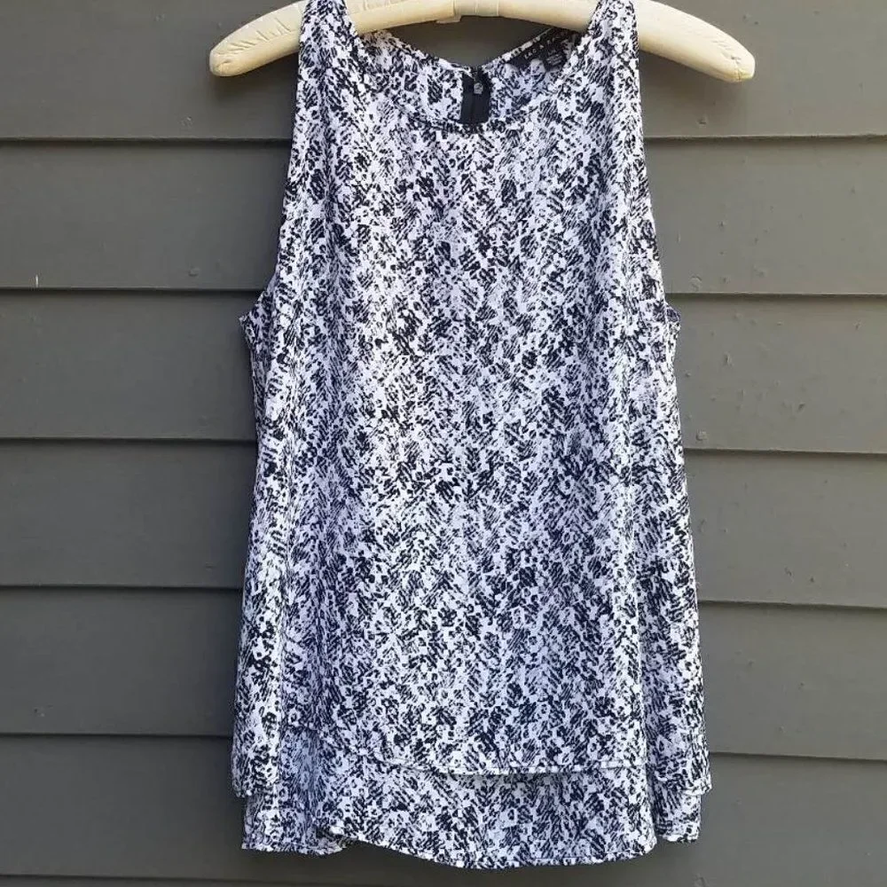 Zac & Rachel Black White Print Sleeveless Top Size Large